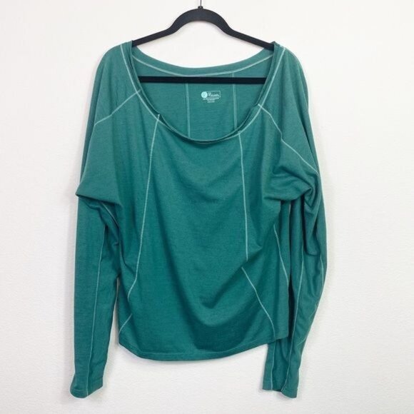 Bloom Yoga Wear Oversized Off-Shoulder Sweatshirt Poly Spandex Teal Green Large - Picture 2 of 7